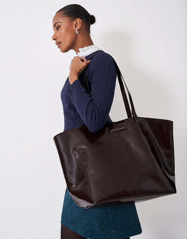 Large Leather Tote Bag in Chocolate | Crew Clothing (UK)