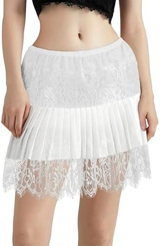 tagunop Women's Mini Lace Slip Skirt Removable Layering Shirt Extender Half Length Undershirt Ski... | Amazon (US)