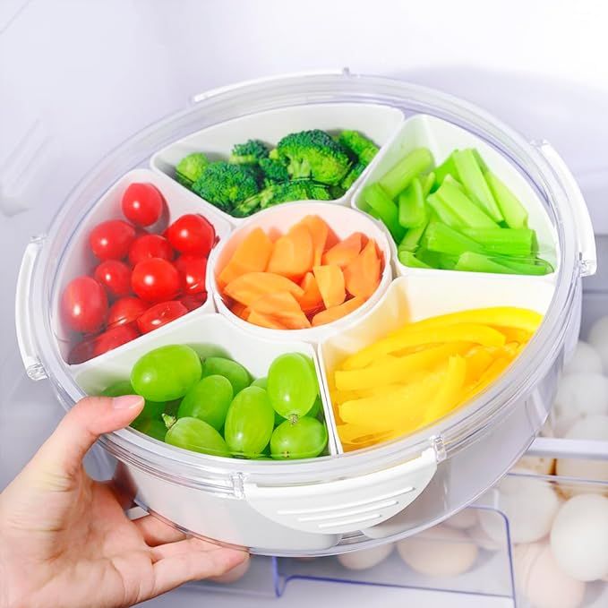 Ornafort Veggie Tray with Lid for Fridge Organizer Bins Divided Snackle Box Container with 6 Comp... | Amazon (US)