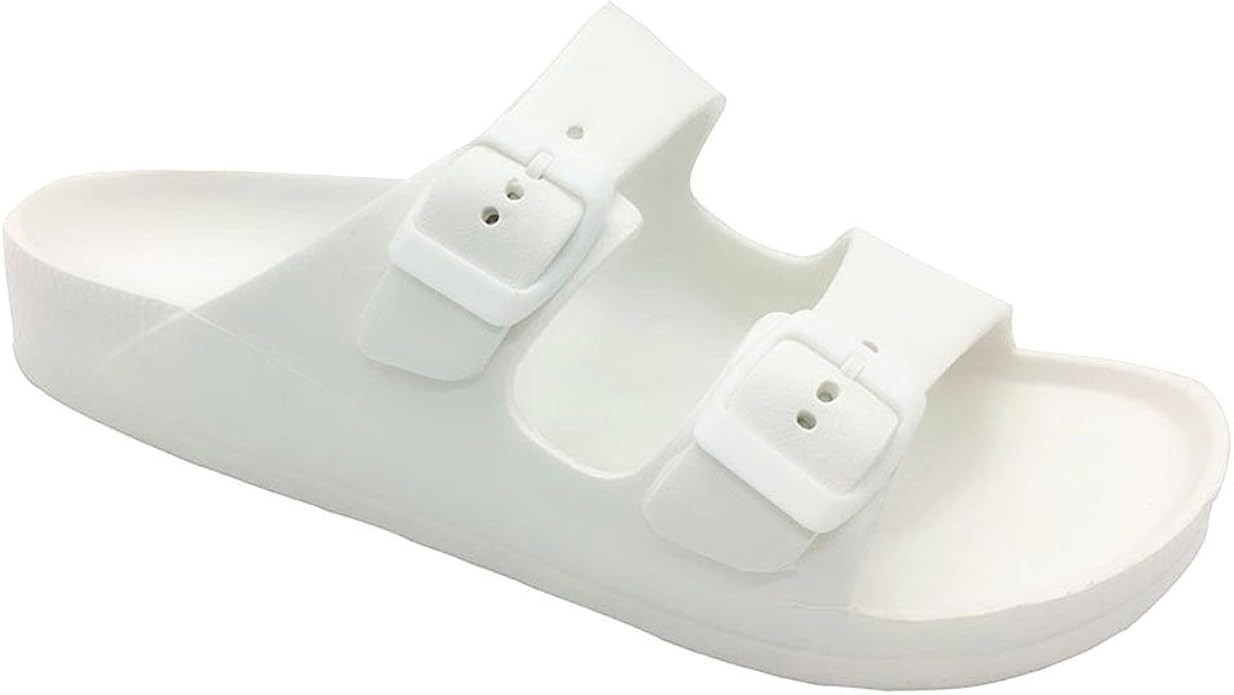 FUNKYMONKEY Women's Comfort Slides Double Buckle Adjustable EVA Flat Sandals | Amazon (US)