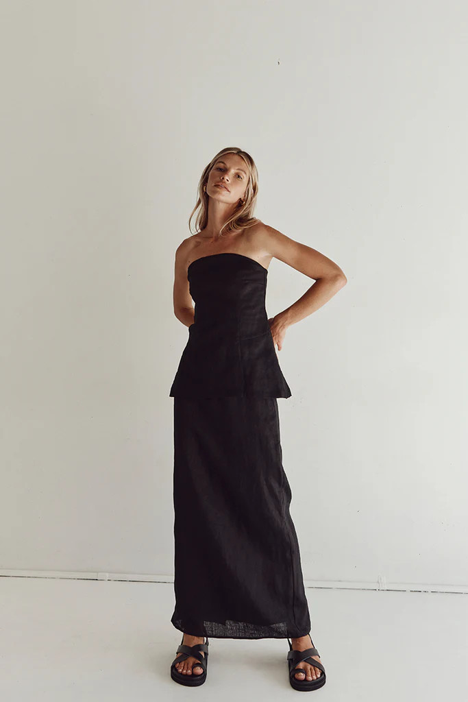 LARA BLACK LINEN STRAPLESS TOP | DISSH