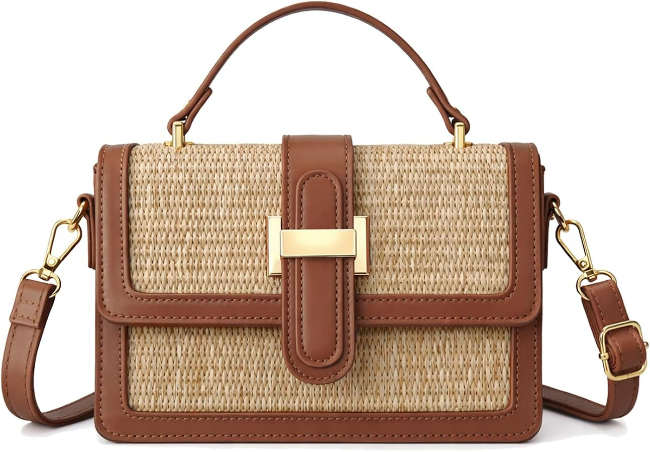 Straw Crossbody Bags for Women Summer Vacation Shoulder Handbag Trendy Top Handle Beach Purse | Amazon (US)