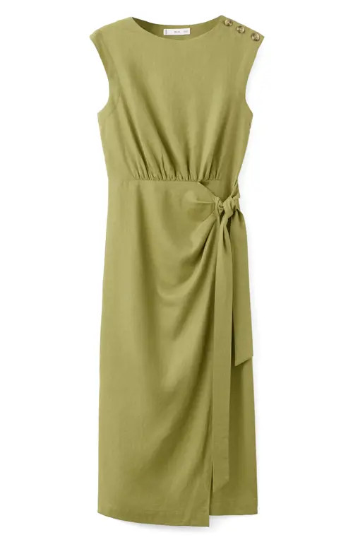 MANGO Linen Blend Midi Dress in Olive Green at Nordstrom, Size 2 | Nordstrom