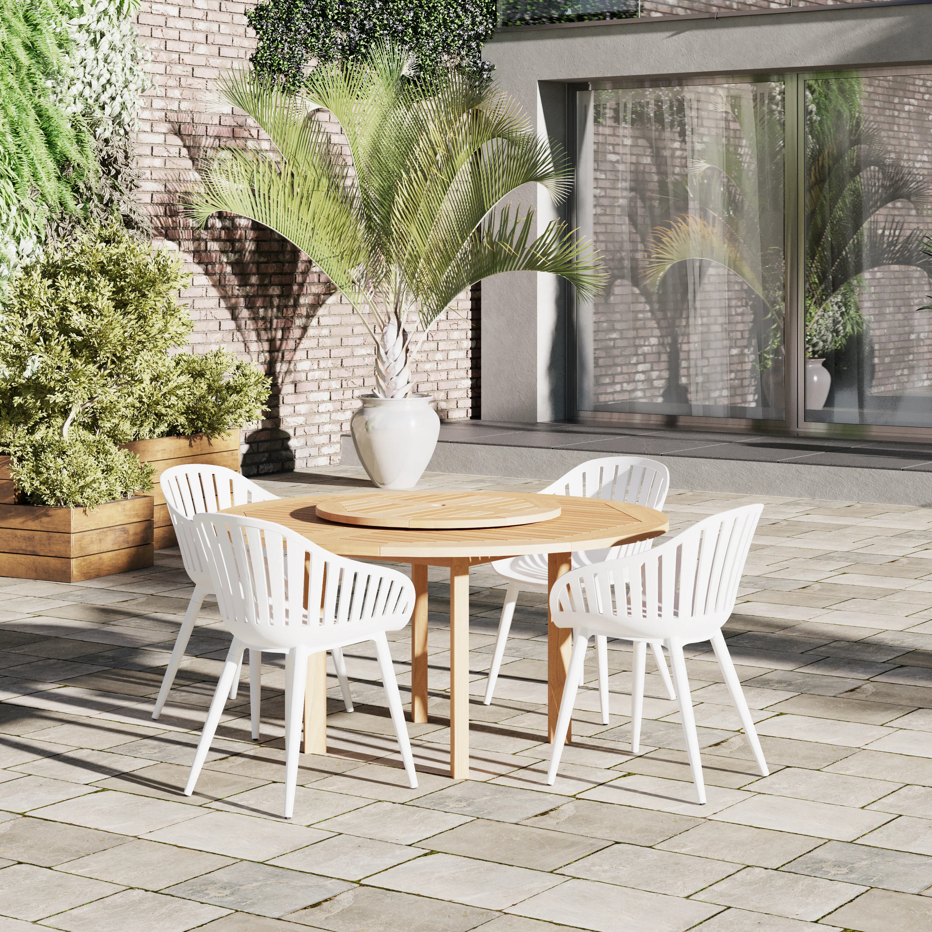 Anautica 4 - Person Wood Patio Dining Set with Round Table | Wayfair North America