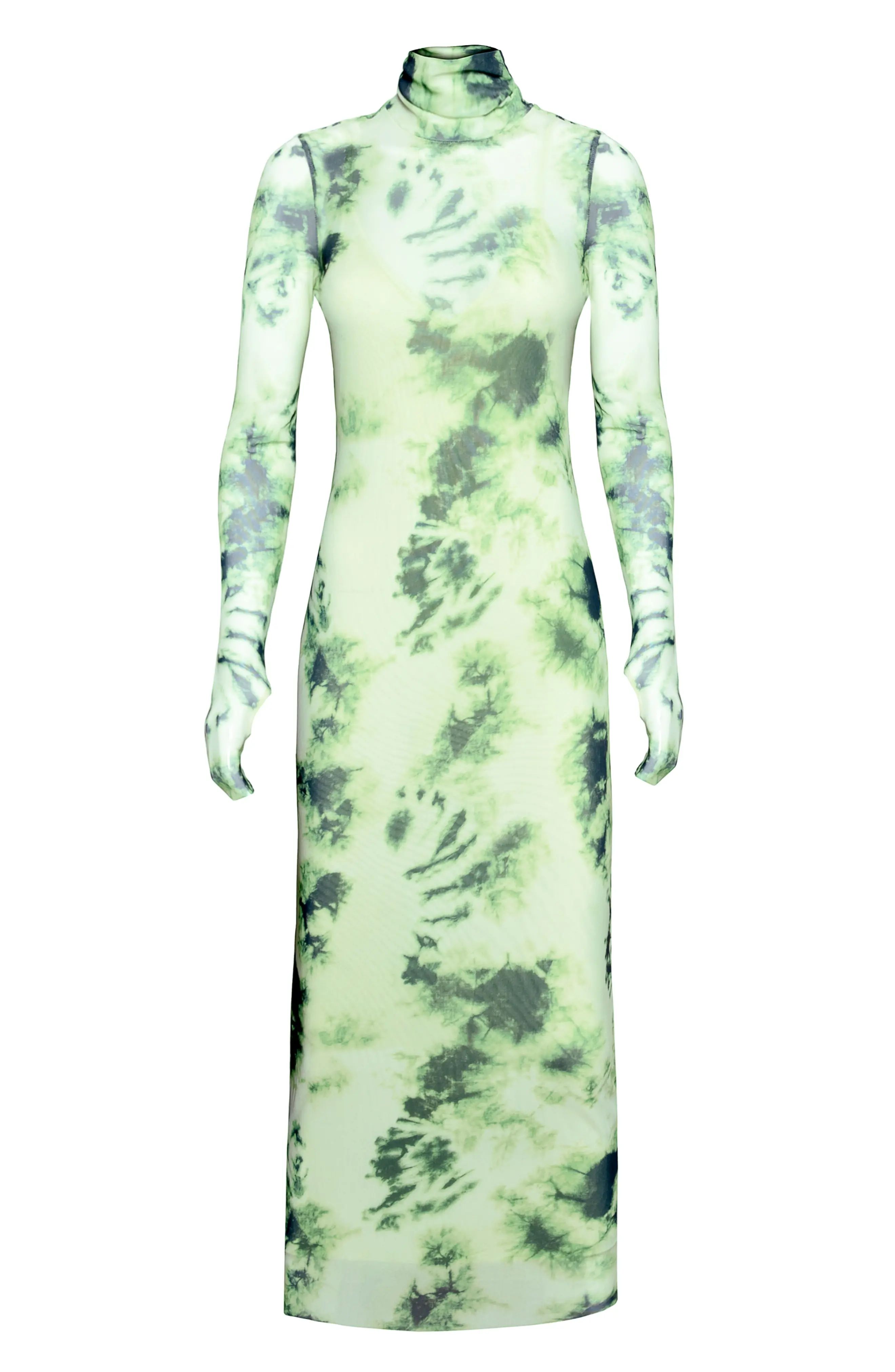 Women's Afrm Shailene Sheer Long Sleeve Dress, Size X-Small - Green | Nordstrom