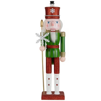 Northlight Glittered Nutcracker with Snowflake Scepter Christmas Figure - 15" - Red and Green | Target