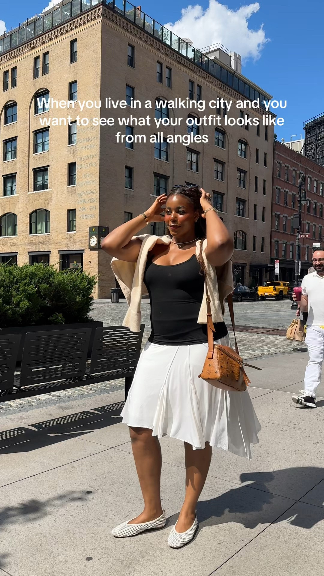 When you have to see what your outfit looks like from all angles ✨ wearing a cute tank top, white midi skirt, comfy white flats and a cardigan .. For more links to wedding guest dress summer, fall outfits women, teacher outfits, country concert outfits, date night outfits, back to school outfits, concert outfit ideas, fall wedding guest dresses, business casual workweawr, work outfits,  follow me on LTK! ✨

#LTKsummer #LTKstyletip #LTKworkwear
