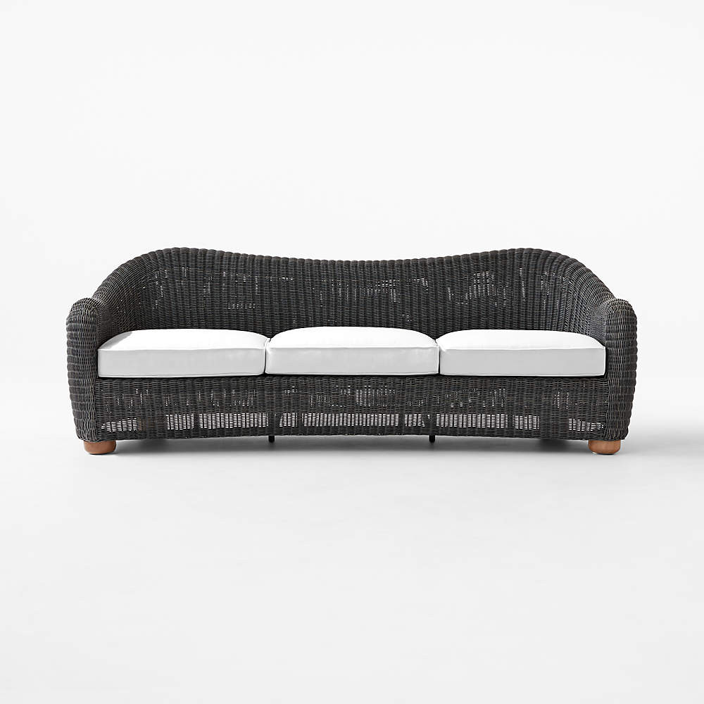 Bacio Light Brown All-Weather Rattan Outdoor Sofa with Grey Sunbrella Cushions by Ross Cassidy | ... | CB2