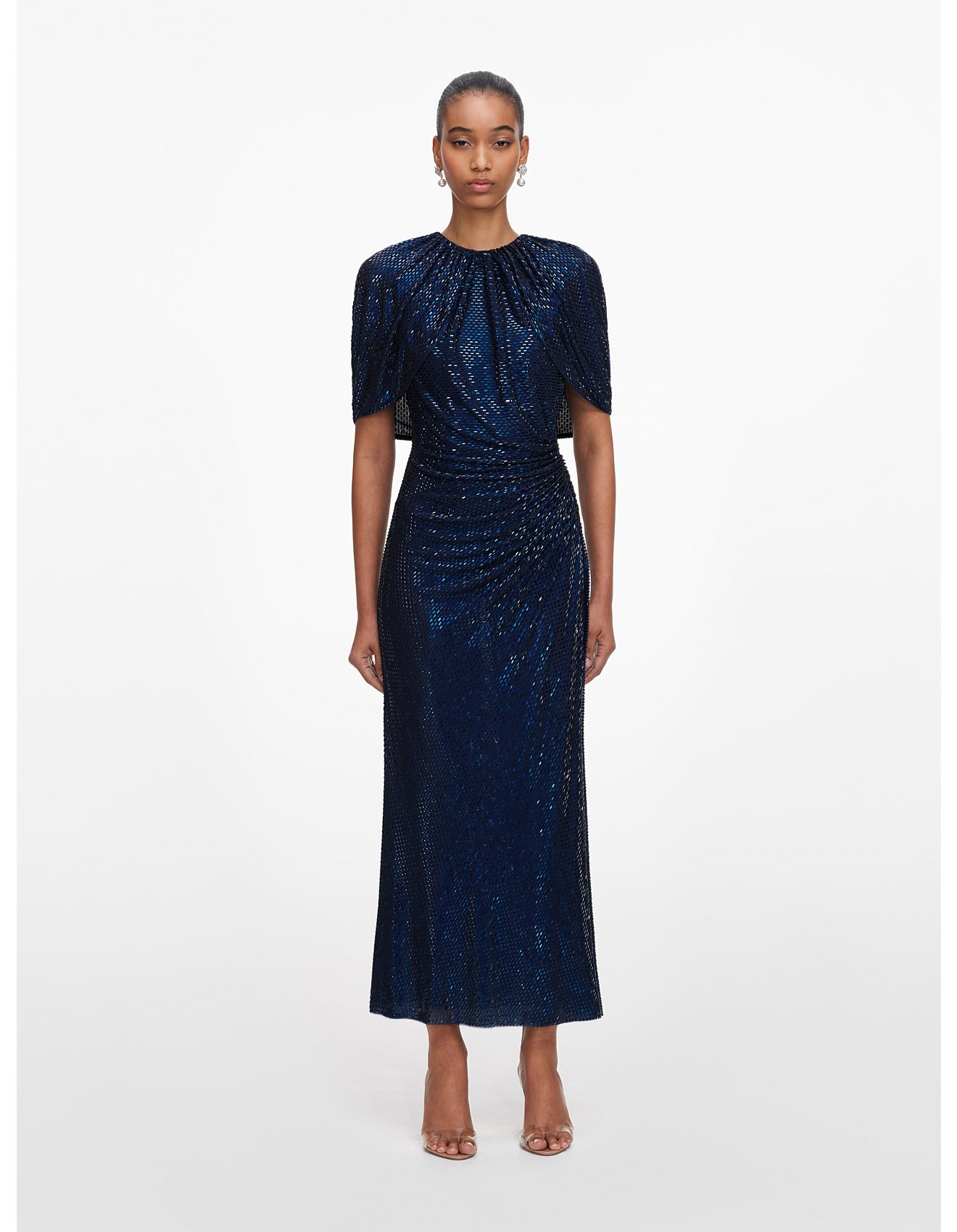 NAVY RHINESTONE CAPE SLEEVE MIDI DRESS | David Jones (Australia & New Zealand)