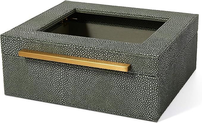 Grey Faux Shagreen Leather Napkin holder with gold stainless steel handle, Decorative Napkin box,... | Amazon (US)