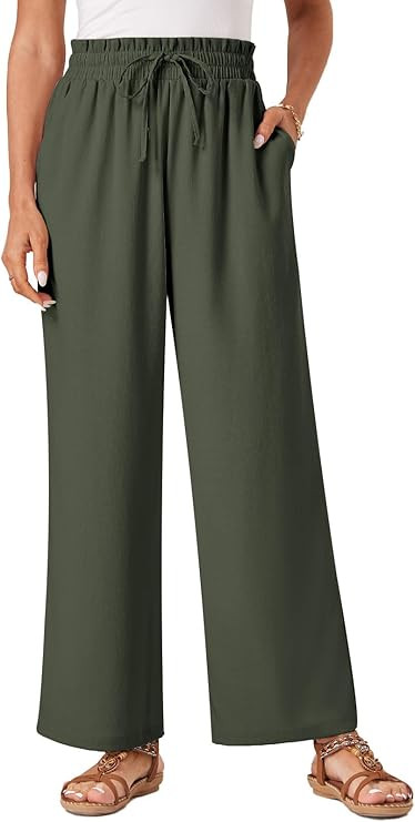 Womens Palazzo Pants Wide Leg High Waist Flowy 2025 Casual Summer Linen Beach Loose Comfy Boho Pa... | Amazon (US)