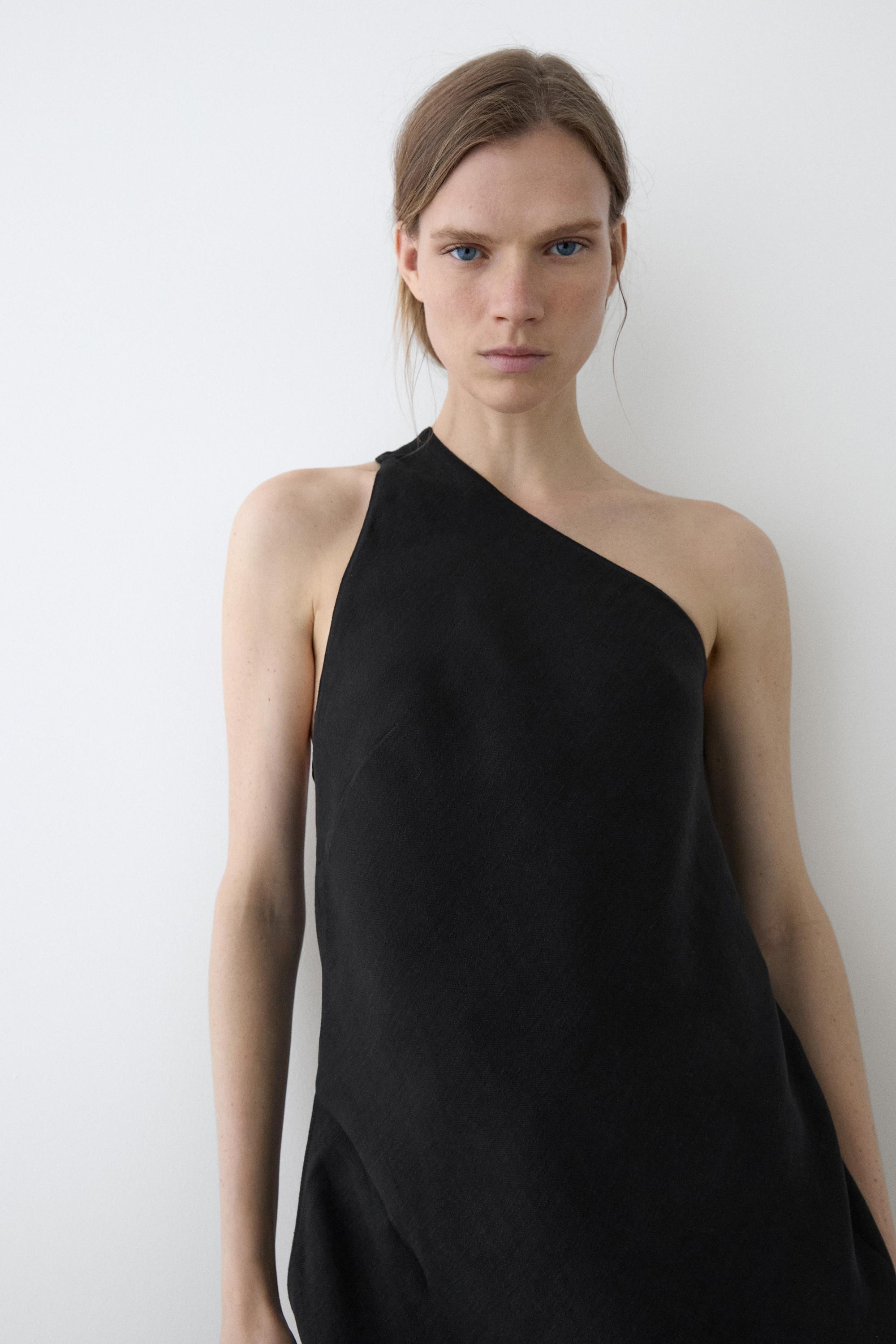 Asymmetric linen blend top with back detail | Massimo Dutti US