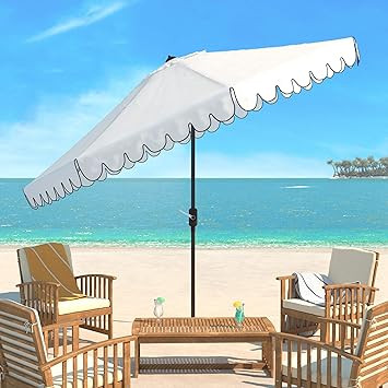 Safavieh PAT8110E Outdoor Venice White and Black 11-Foot Round Crank UV Protected Umbrella | Amazon (US)