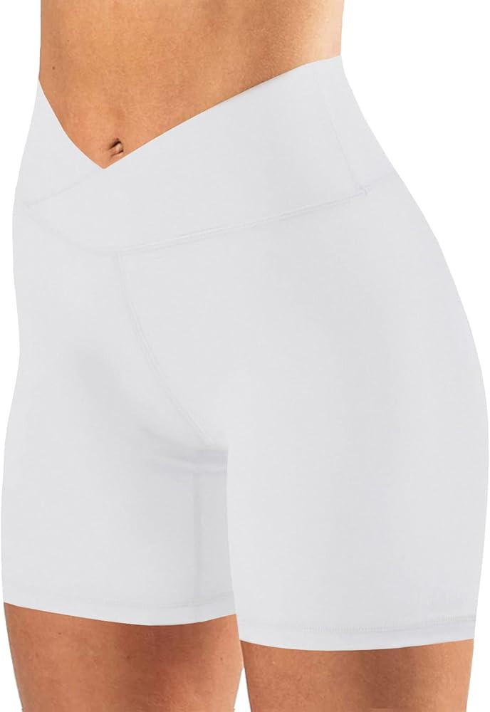 keriffe Womens Crossover Biker Shorts 5" High Waisted Yoga Workout Athletic Running Spandex Short... | Amazon (US)