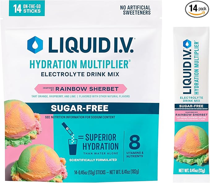 Liquid I.V.® Hydration Multiplier Sugar-Free - Rainbow Sherbet | Electrolyte Powder Drink Mix | ... | Amazon (US)
