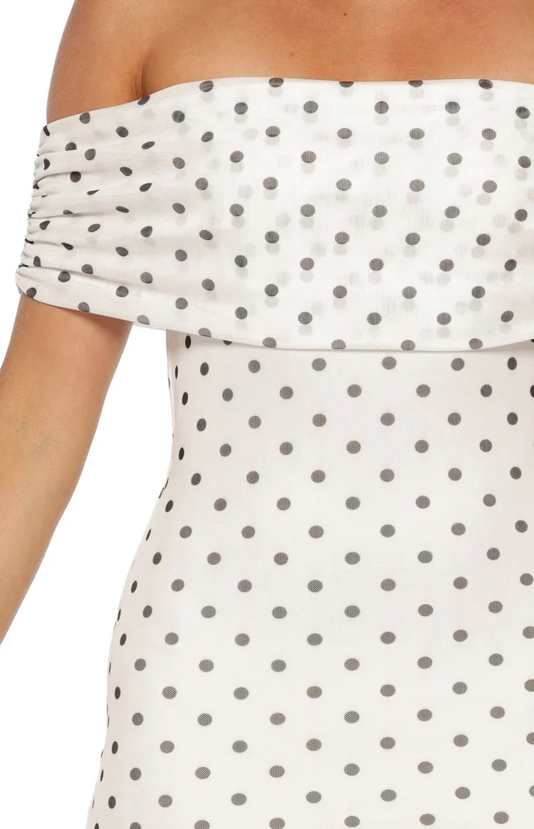 Cole White Polka Mesh Prom Dress | Beginning Boutique (US)