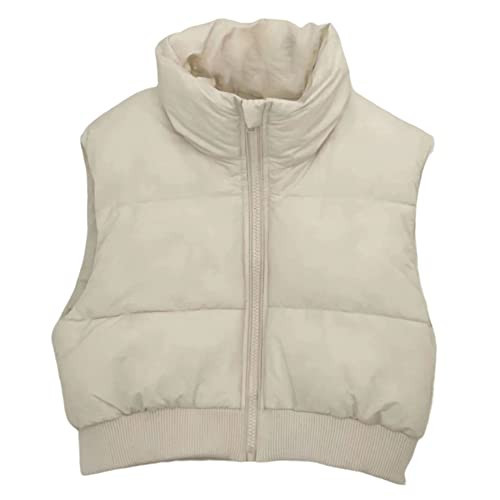 KEOMUD Women's Winter Crop Puffer Vest Lightweight Sleeveless Warm Outerwear Puffer Vest Padded Gilet Vest Beige Medium | Amazon (US)