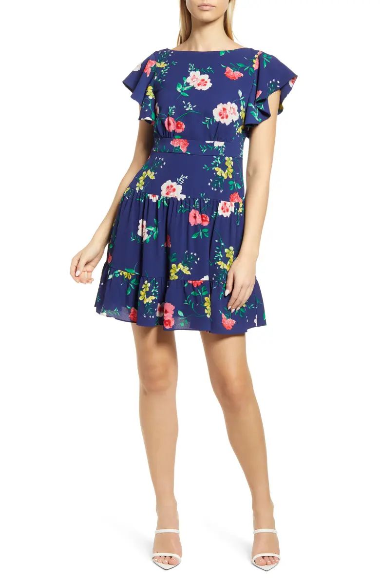 Eliza J Floral Print Flutter Sleeve Minidress | Nordstrom | Nordstrom