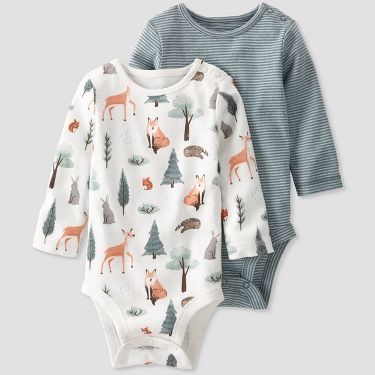 Baby 2pk Organic Cotton Woodland Bodysuit - little planet by carter's White/Green | Target