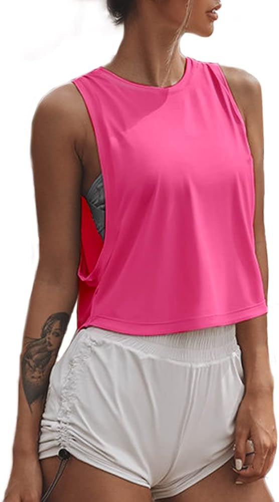 Sanutch High Neck Crop Top Workout Shirts Cropped Muscle Tank for Women | Amazon (US)