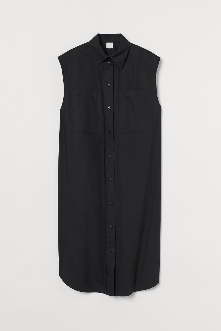 Sleeveless, knee-length dress in woven cotton fabric. Collar, yoke at back with box pleat, and bu... | H&M (US + CA)