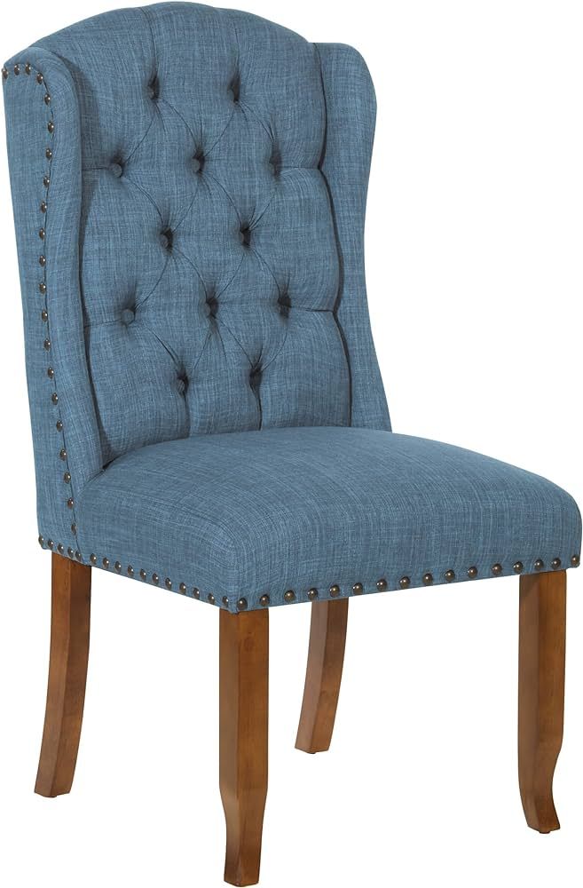 OSP Home Furnishings Jessica Button Tufted Wingback Upholstered Dining Chair with Wood Legs, Navy... | Amazon (US)