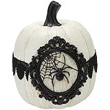 Boston International Decorative Tabletop Spooky Halloween Pumpkin, 7-Inches, White with Black Spider | Amazon (US)