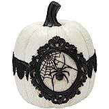 Boston International Decorative Tabletop Spooky Halloween Pumpkin, 7-Inches, White with Black Spider | Amazon (US)