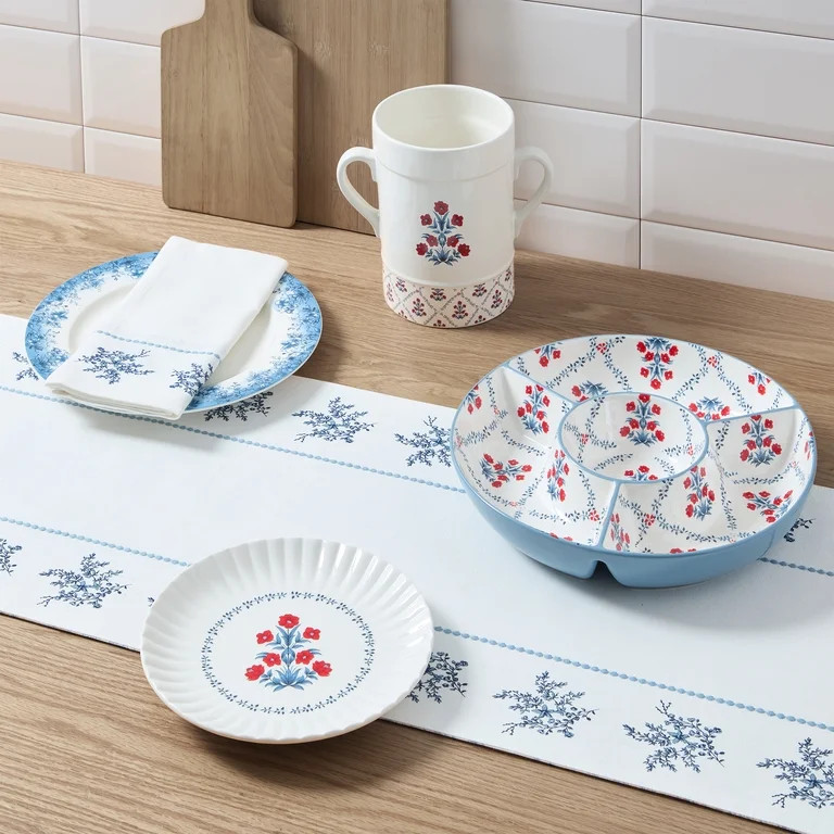 Floral Ceramic Chip and Dip Tray, Red/White/Blue, by My Texas House | Walmart (US)