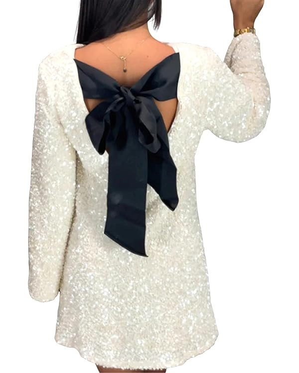 Lentta Women's Sequined Dress Petersham Ribbon Long Sleeve Party Night Out Club Festival Dresses | Amazon (US)