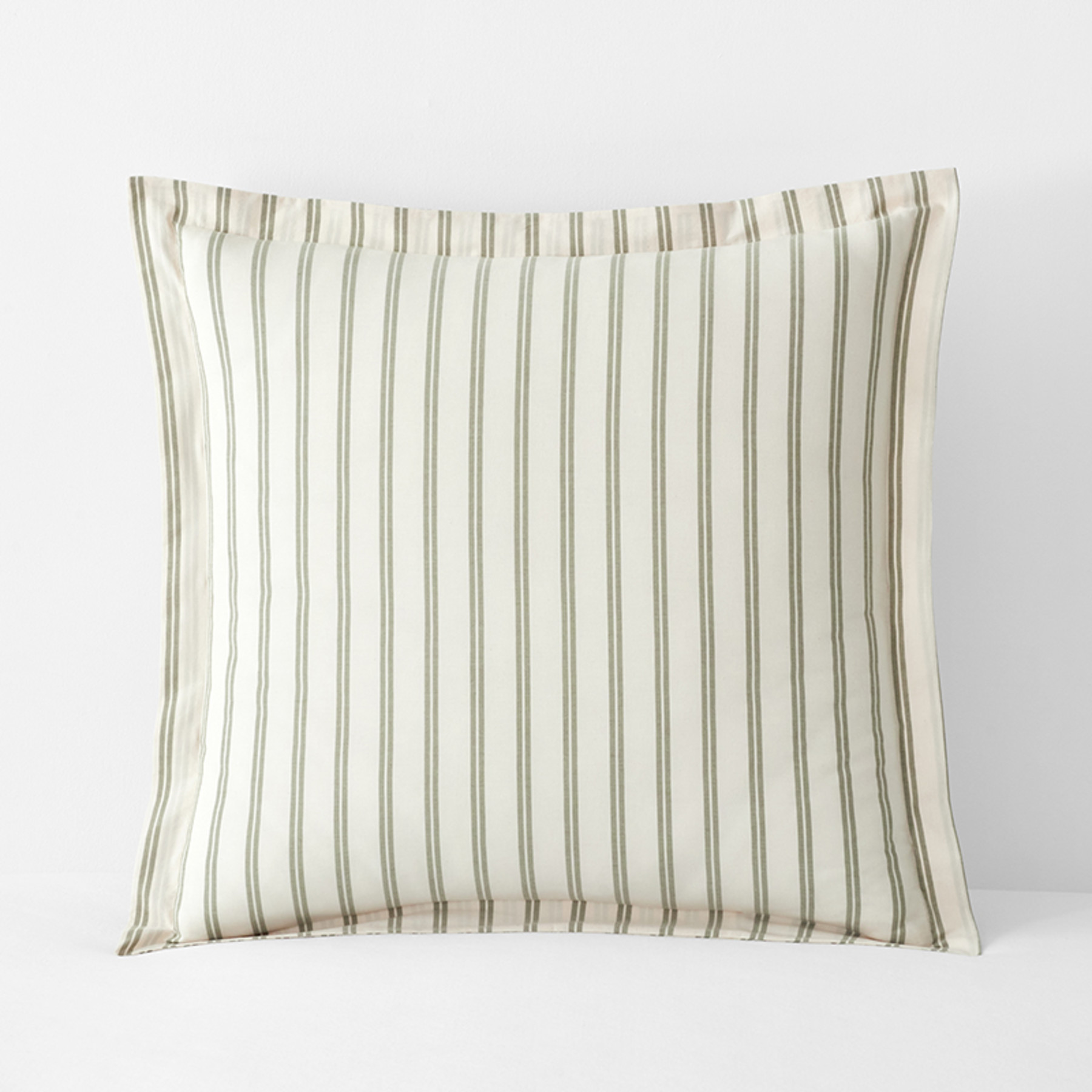 Tailored Stripes and Plaids Classic Cool Cotton Percale Sham - Narrow Stripe Moss Green, Euro | The Company Store