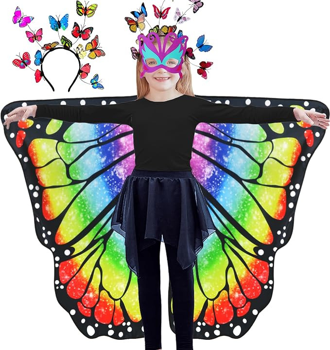 D.Q.Z 3Pcs Double-Sided Fairy Butterfly-Wings Costume for Girls Kids Halloween Dress-Up Clothes H... | Amazon (US)