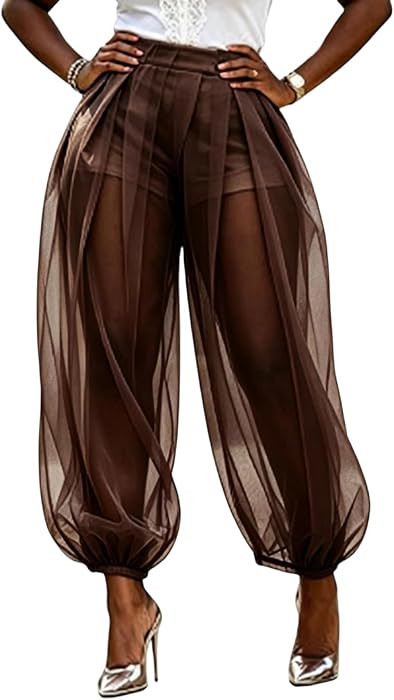 Women’s Sheer Mesh Balloon Barrel Pants with Shorts | Amazon (US)