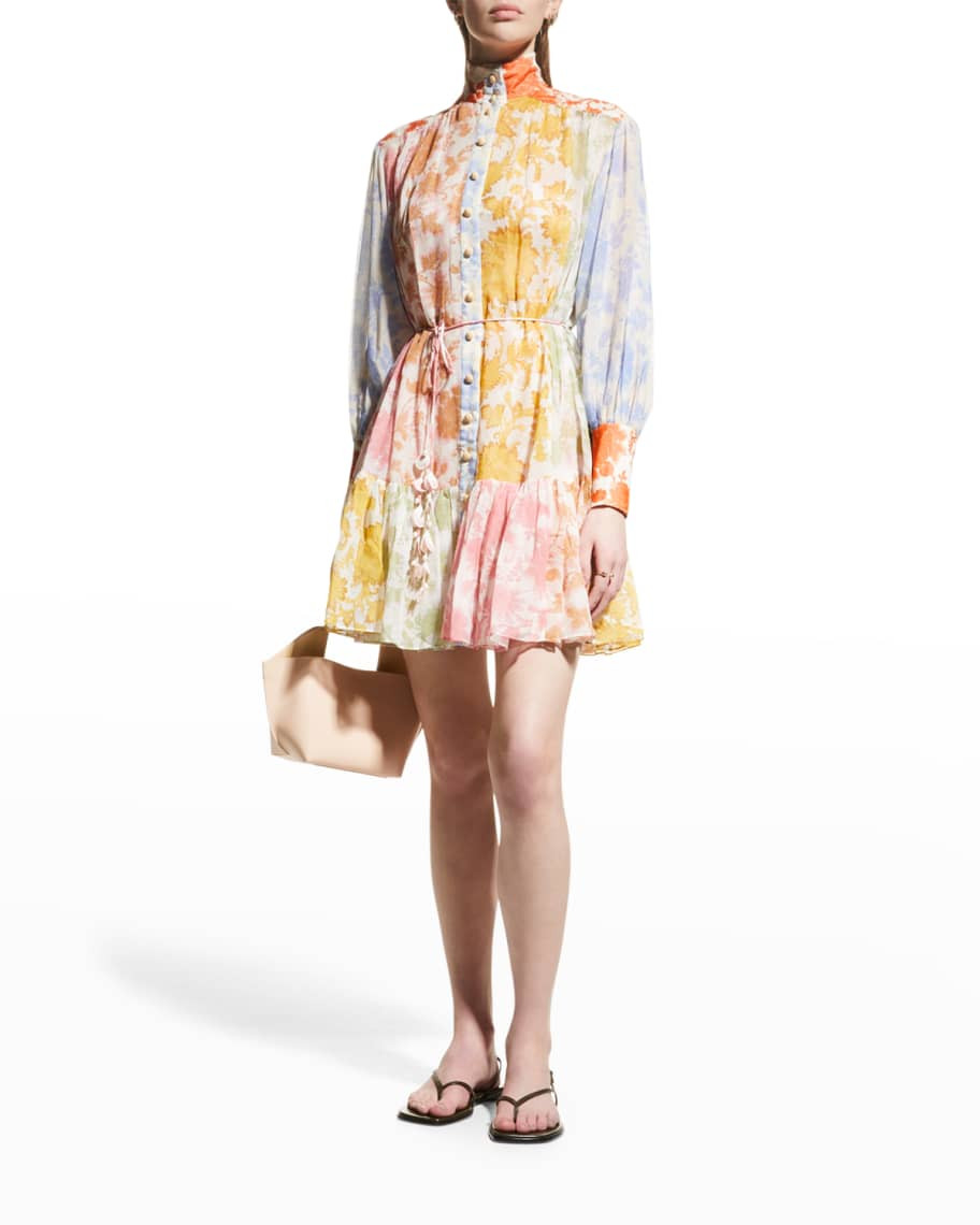 Zimmermann Postcard Lantern Mini Dress | Neiman Marcus