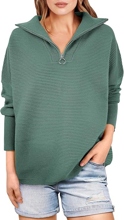 ANRABESS Women Quarter Zip Oversized Casual Loose Rib Knit Cozy Pullover Sweaters Top 2025 Fall F... | Amazon (US)