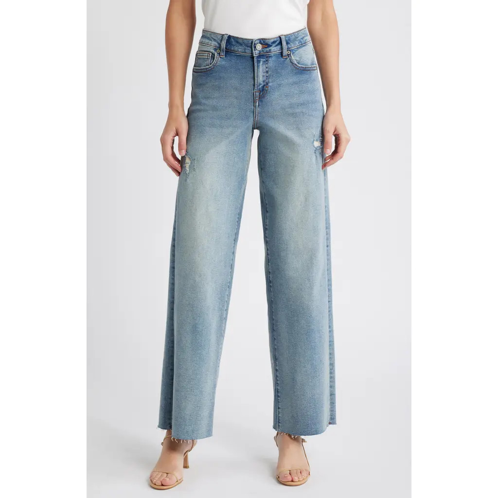 HIDDEN JEANS Raw Hem Mid Rise Dad Jeans in Medium Wash at Nordstrom, Size 31 | Nordstrom