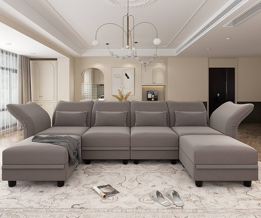 LLappuil Modular Sectional Sofa U Shaped Velvet Couch with Storage, High Back Recliner 127.7" 6-S... | Amazon (US)