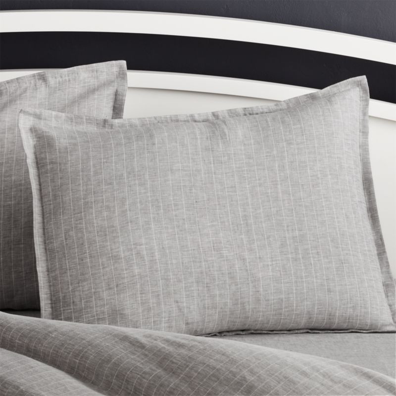 Pure Linen Pinstripe Grey Standard Pillow Sham + Reviews | Crate and Barrel | Crate & Barrel