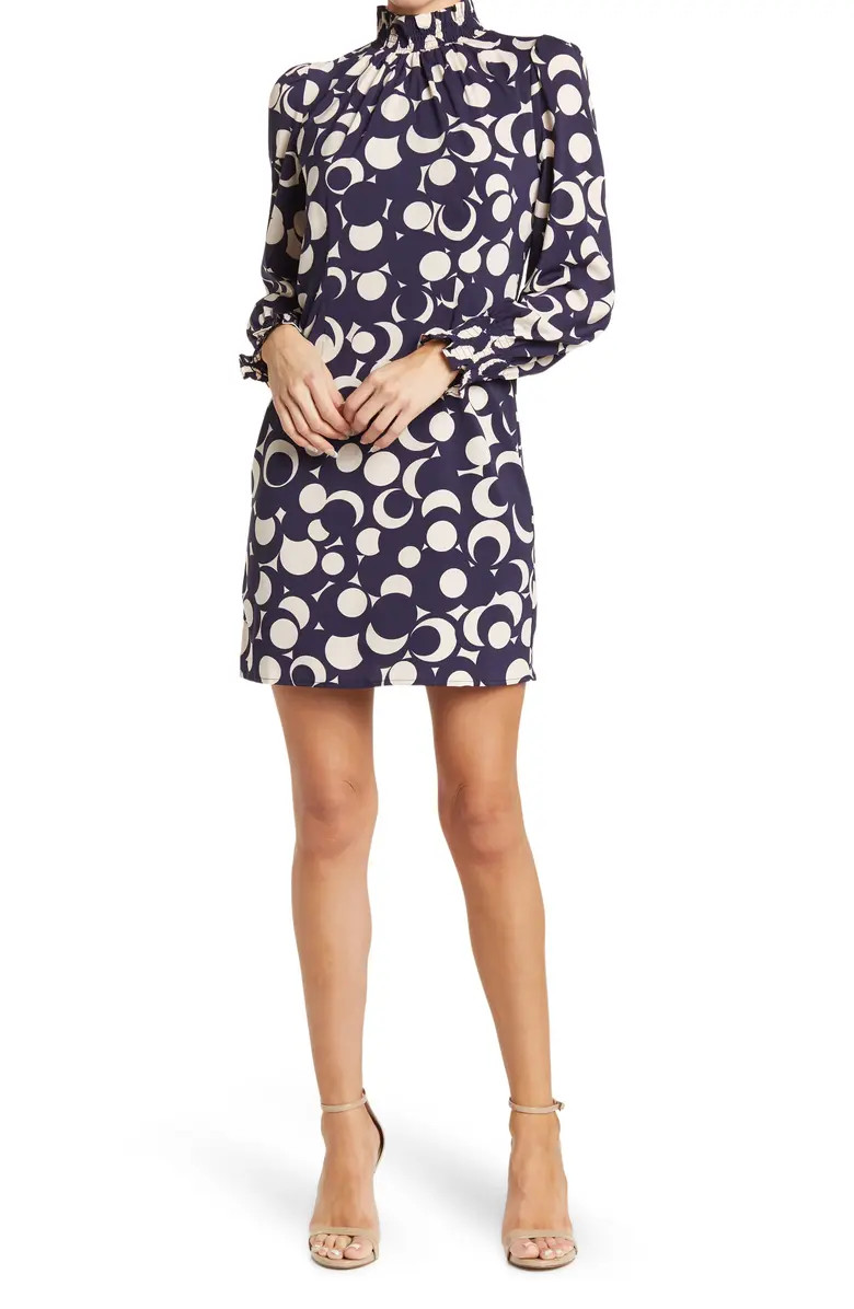 DONNA MORGAN Smocked Mock Neck Printed Shift Dress | Nordstromrack | Nordstrom Rack