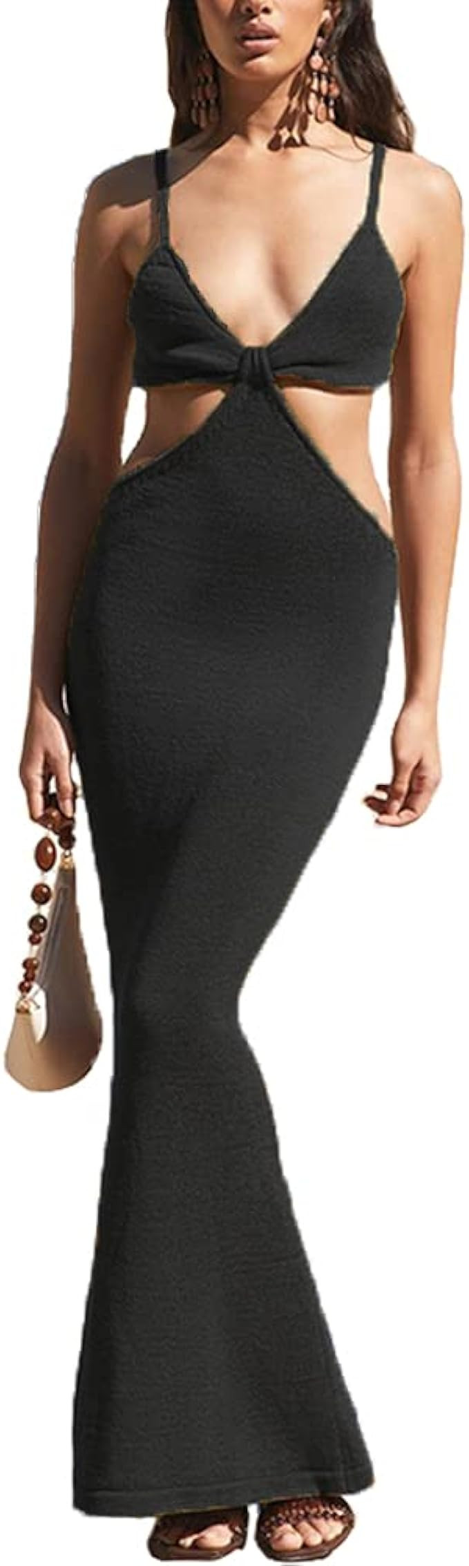 Antopmen Women Spaghetti Straps Knitted Maxi Dresses Elegant Sexy Party Cut Out Backless Bodycon ... | Amazon (US)