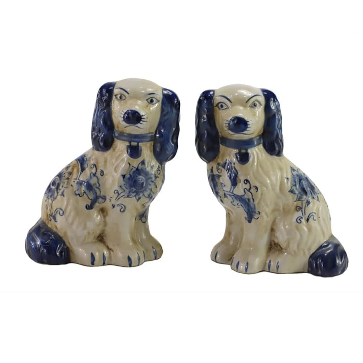 Hand Painted Blue and White Porcelain Dog Pair of Small Figurines Home Décor | Amazon (US)