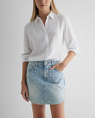 High Waisted Light Wash Mini Denim Skirt | Express