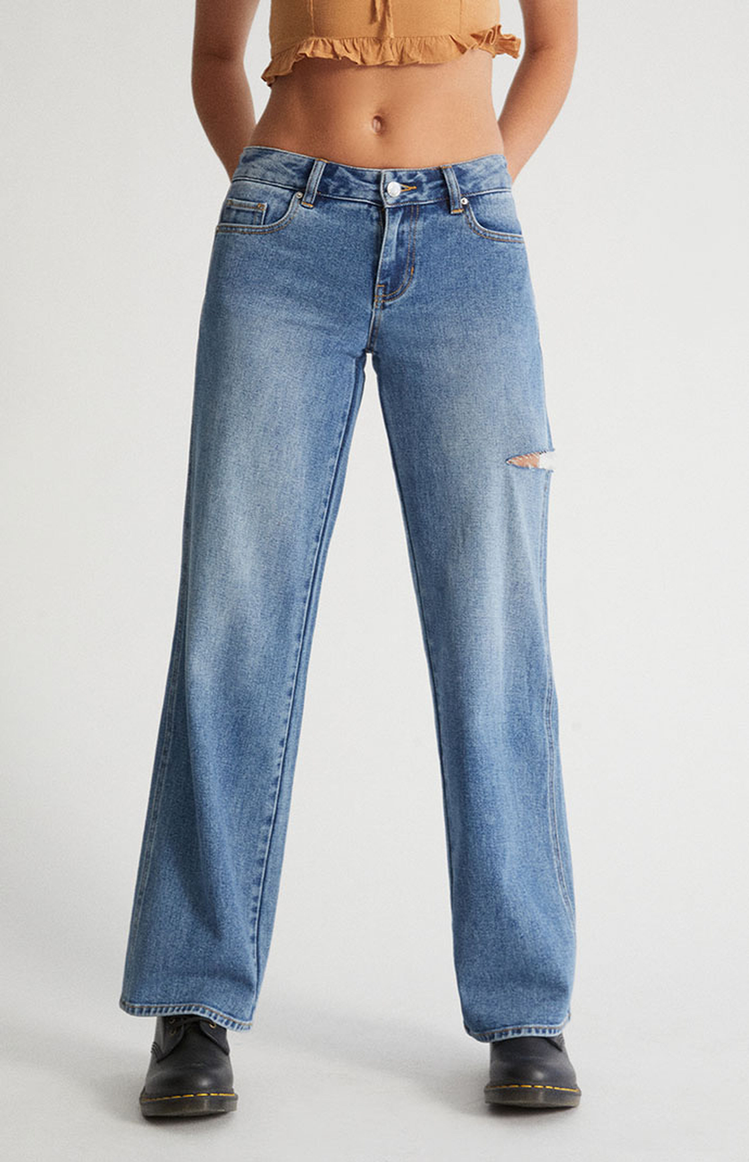 PacSun Eco Medium Blue Ripped Low Rise Baggy Jean | PacSun | PacSun