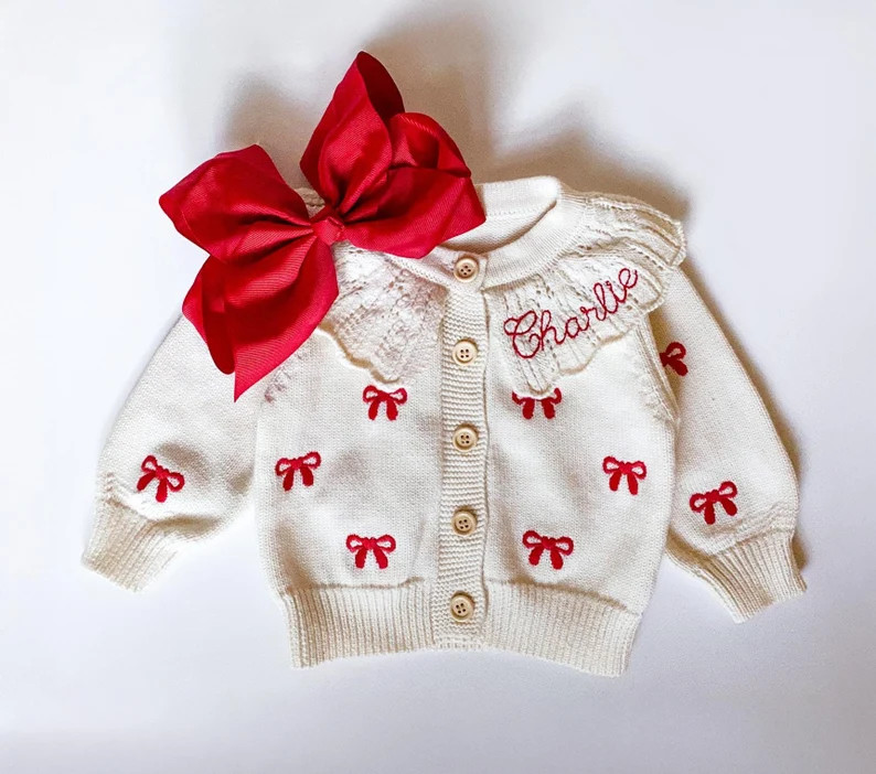 Personalized Baby Cardigan: Embroidered Name, Coquette Bow Sweater - Etsy | Etsy (US)