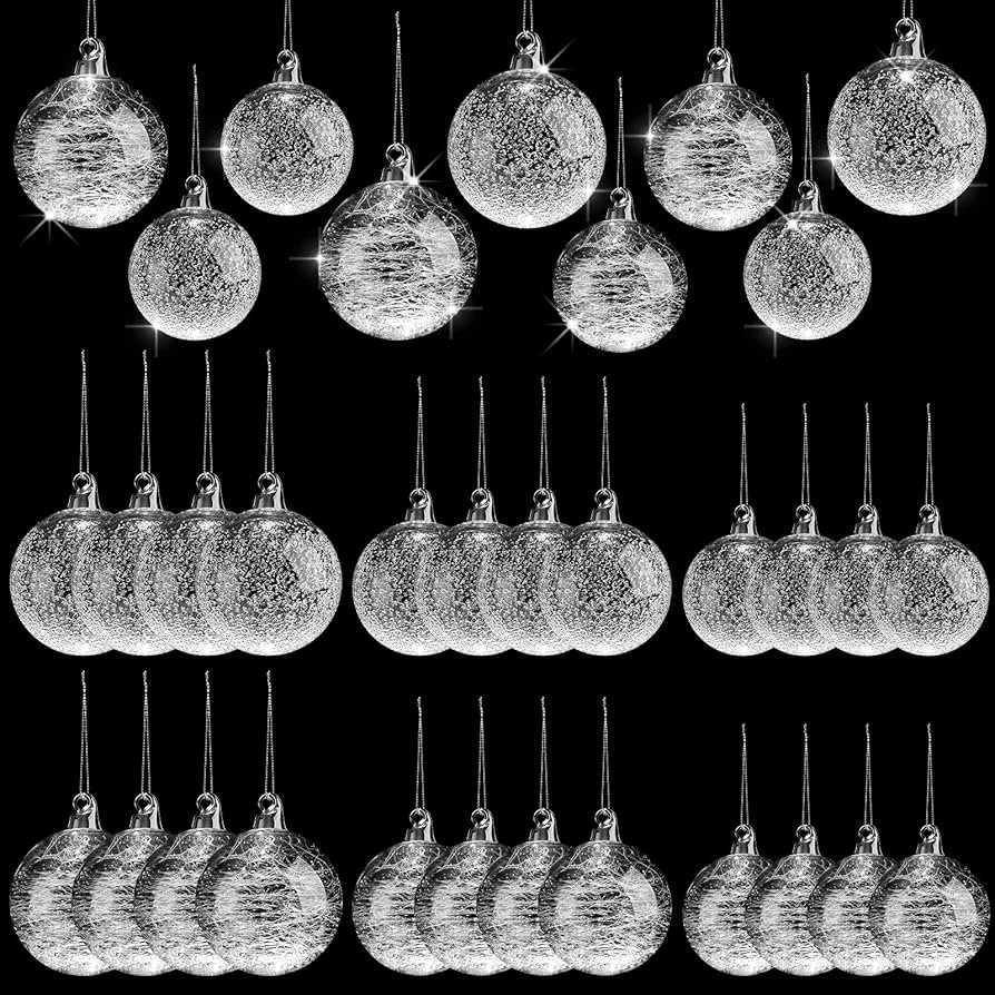 Uiifan 24 Pcs Christmas Glass Ball Ornaments Clear Xmas Hanging Ornament Christmas Tree Ball Baub... | Amazon (US)