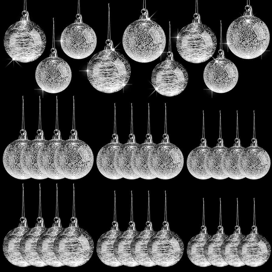 Uiifan 24 Pcs Christmas Glass Ball Ornaments Clear Xmas Hanging Ornament Christmas Tree Ball Baub... | Amazon (US)