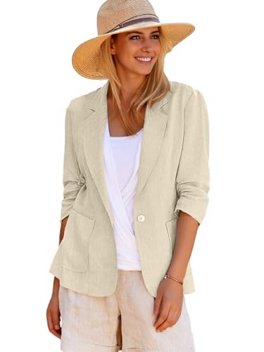 Beige Blazer for Women Lightweight Linen Blazers for Women Business Casual Fashion Dressy Fall Outfits Clothes for Women 2025 | Amazon (US)