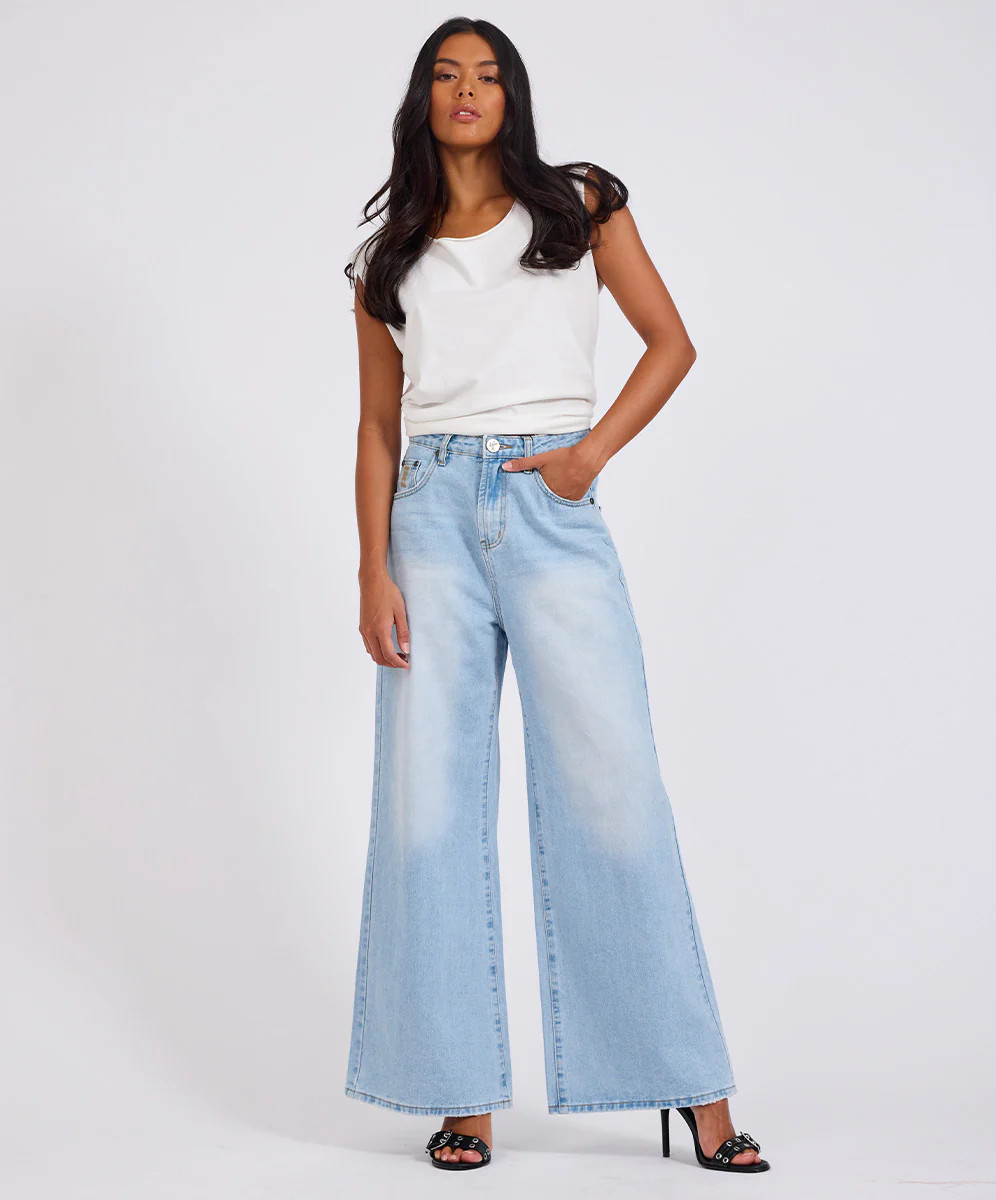 Love Machines Mid Waist Super Wide Leg Heartless Denim Jeans - Blue Heart | One Teaspoon | OneTeaspoon