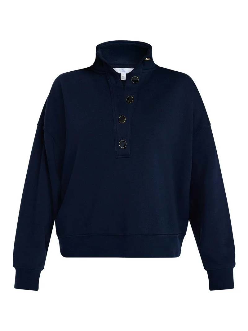 Time and Tru Women's Quarter Button Fleece Top with Long Sleeves, Size XS-XXXL | Walmart (US)