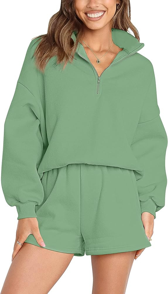 MEROKEETY Women's 2024 Fall Oversized 2 Piece Lounge Sets Long Sleeve Zipper Shorts Sweatsuit Out... | Amazon (US)